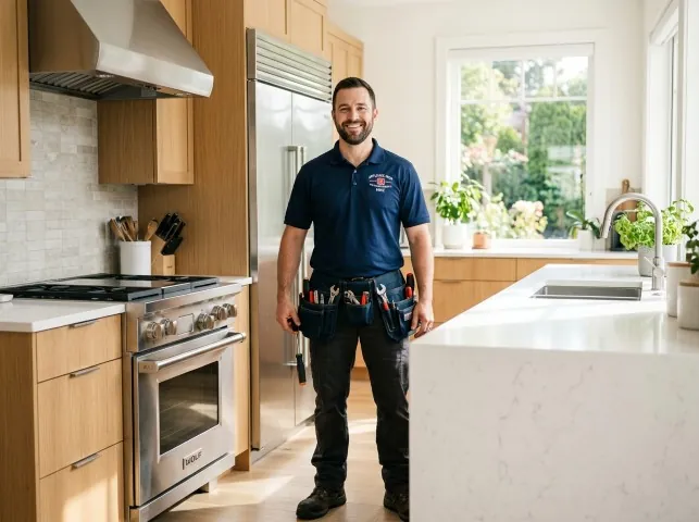 Appliance Repair Hero technician in a Amlin, OH kitchen after an appliance repair
